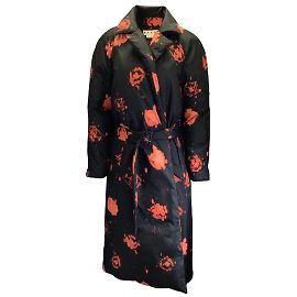 Marni Schwarz / Orangefarbener, durchgehender Daunenpuffermantel mit Gürtel Schwarz