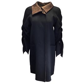 Akris Black / Bronze Metallic Reversible Wool, Angora, and Cashgora Coat Black