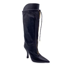 Versace Black Leather Heeled Boots with Central Zip Size 36 Black