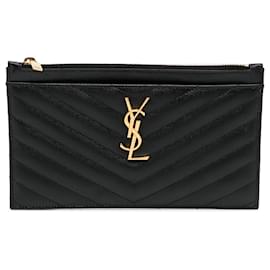 Saint Laurent-Saint Laurent Black Monogram Matelasse Quilted Clutch-Black