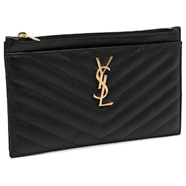 Saint Laurent-Saint Laurent Black Monogram Matelasse Quilted Clutch-Black