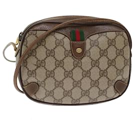 Gucci-GUCCI GG Canvas Web Sherry Line Shoulder Bag PVC Leather Beige Red Auth 45604-Red,Beige
