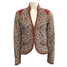 Talitha Ivory Multi Printed Silk Jacket with Wooden Beads Multiple colors