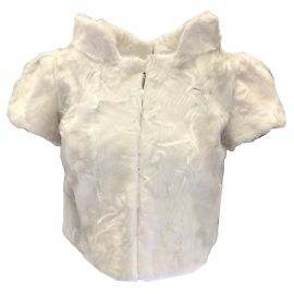 Zac Posen Ivory Cropped Short Sleeved Lamb Fur Jacket Cream