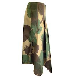 Victoria Beckham-Victoria Beckham Green Multi Camo Print Asymmetrical Hem Cotton Midi Skirt-Green
