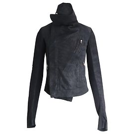 Rick Owens High Neck Blistered Bikerjacke aus schwarzem Lammleder Schwarz