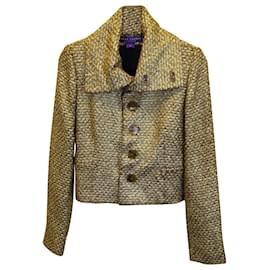 Ralph Lauren Collection-Giacca monopetto intrecciata della collezione Ralph Lauren in tweed di lana color oro-D'oro