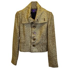 Ralph Lauren Collection Woven Single-Breasted Jacket in Gold Wool Tweed Golden Metallic