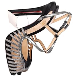 Christian Louboutin-Christian Louboutin Scoubridou Asymmetric Sandals in Black Satin -Black