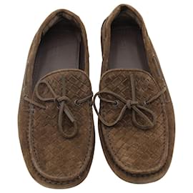 Bottega Veneta-Bottega Veneta Intrecciato Driving Shoes in Brown Suede-Brown
