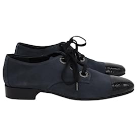 Moschino-Moschino Lace-Up Oxfords in Navy Blue Suede-Navy blue