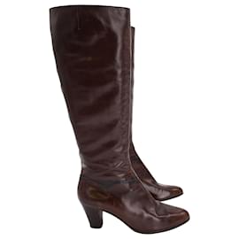 Salvatore Ferragamo-Salvatore Ferragamo Mid-Heel Riding Boots in Brown Leather-Brown