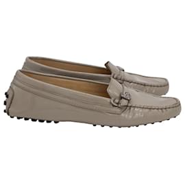 Tod's-Tod's Flat Loafers in Beige Patent Leather-Beige