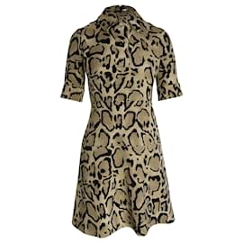 Gucci-Gucci-Hemdkleid aus brauner Seide mit Leopardenmuster-Andere,Python drucken