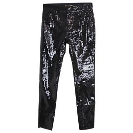 Saint Laurent gerade Hose mit Pailletten aus schwarzer Baumwolle Schwarz