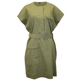 Theory Utility-Kleid mit Rundhalsausschnitt aus grünem Leinen Grün Olivgrün