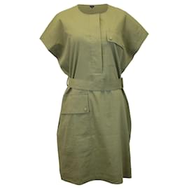 Theory-Theory Utility-Kleid mit Rundhalsausschnitt aus grünem Leinen-Grün,Olivgrün
