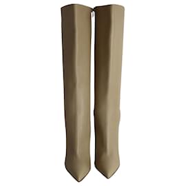 Christian Louboutin-Christian Louboutin Kate 85 Knee-high Stiletto Boots in Beige Calfskin Leather-Beige