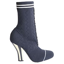Fendi-Fendi Colibri Sock Stretch-knit Ankle Boots in Black Nylon-Black