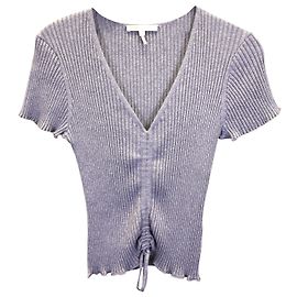 Top Maje Metallic in maglia a coste in viscosa Silver Argento Metallico