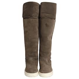 Moncler-Moncler Knee Shearling Lined Boots in Grey Suede-Grey