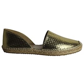 Jimmy Choo Dreya Metallic Embossed Espadrille Flats in Gold Leather Golden Metallic
