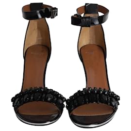 Givenchy-Givenchy Embellished Ankle Strap Sandals in Black Patent Leather-Black