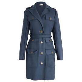 Lanvin Multi-Pocket Belted Coat in Blue Wool Blue