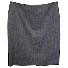Giorgio Armani-Mini-jupe crayon rayée Giorgio Armani en mélange de laine vierge grise et noire-Gris
