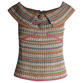 Chanel-Haut à épaules dénudées tricoté Chanel en coton multicolore-Multicolore