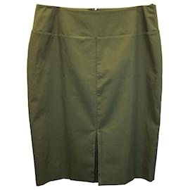 Yves Saint Laurent-Yves Saint Laurent Rive Gauche Above-knee Pencil Skirt in Olive Green Poly-Cotton-Green,Olive green