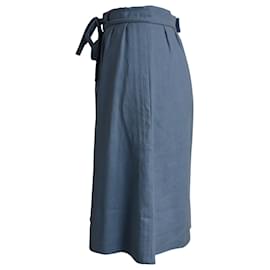 Chloé-Chloé Tie Waist Knee Length Skirt in Light Blue Silk-Blue