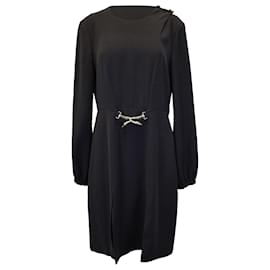 Lanvin-Knielanges Kleid von Lanvin mit Messinghakendetail aus schwarzem Polyester-Schwarz