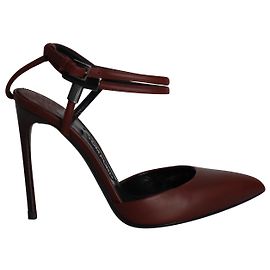 Tom Ford Double Ankle Strap Pumps in Maroon Leather Red Dark red