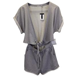 Alexander Wang-T by Alexander Wang Heather Tie Front Romper in Grey Cotton-Grey