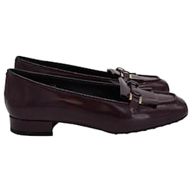 Tod's-Tod's Fringe Slip On Loafers in Brown Patent Leather -Purple