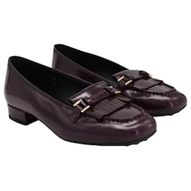 Tod's-Tod's Fringe Slip On Loafers in Brown Patent Leather -Purple