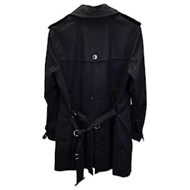 Burberry-Burberry London Double-breasted Short Trench Coat in Black Polyester Cotton-Black