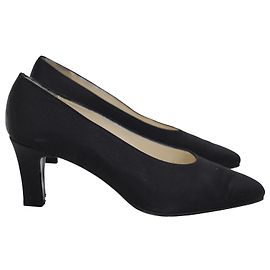 Giorgio Armani Mid Heel Pumps in Black Satin Black