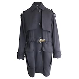 Tom Ford-Tom Ford Belted Frayed Trench Coat In Black Cotton-Black