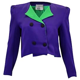 Carolina Herrera-Carolina Herrera Contrasting Collar Double-breasted Cropped Blazer in Purple Silk-Purple
