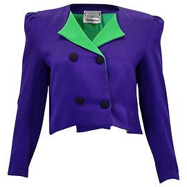 Blazer corto Carolina Herrera con colletto foderato e petto a contrasto in seta viola Porpora