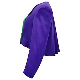 Carolina Herrera-Carolina Herrera Contrasting Collar Double-breasted Cropped Blazer in Purple Silk-Purple