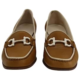 Salvatore Ferragamo-Salvatore Ferragamo Gancini Low Block Heel Loafers in Brown Leather-Brown