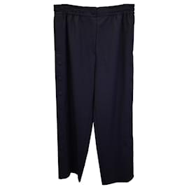 Joseph-Joseph Side Button Elasticated Waist Trousers in Navy Blue Wool-Navy blue