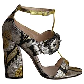 Gucci-Gucci Dionysus-Sandalen mit metallischer Blumenbrokat-Schnalle aus mehrfarbiger Seide-Andere,Python drucken