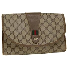 Gucci-GUCCI GG Canvas Web Sherry Line Clutch Bag PVC Leather Beige Red Auth 45602-Red,Beige