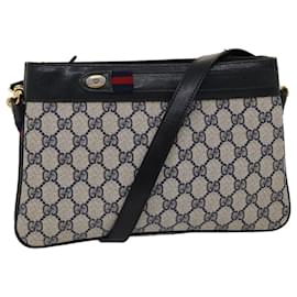 Gucci-GUCCI GG Canvas Sherry Line Shoulder Bag Gray Red Navy 904.02.035... auth 45948-Red,Grey,Navy blue