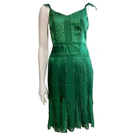 Diane Von Furstenberg-DvF vintage silk dress in green and gold-Golden,Green