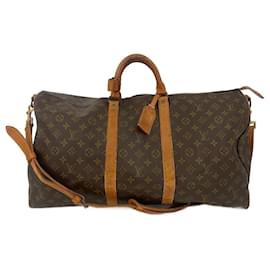 Louis Vuitton-Brown Coated Canvas Louis Vuitton Keepall Bandouliere 60-Brown